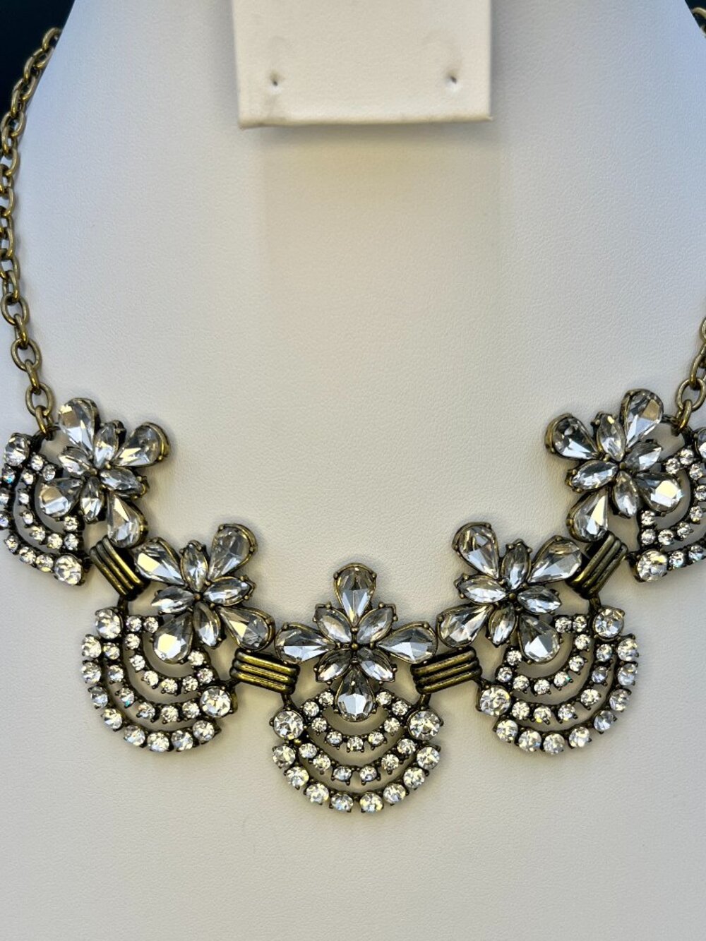 Gold Rhinestone Floral Statement Necklace Bib Style Adjustable